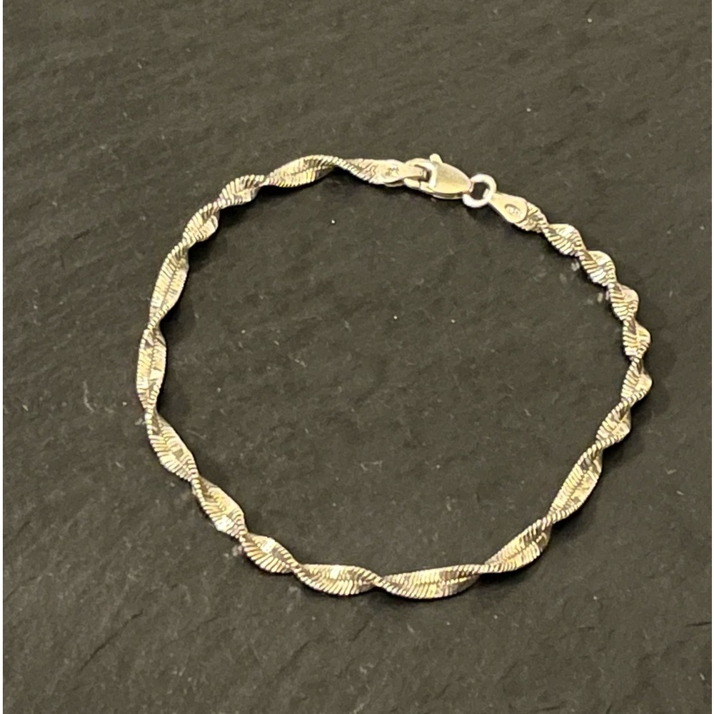 Vintage Sterling Silver 925 Italy Twisted Spiral Herringbone 7.5” Bracelet